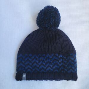 ICEBREAKER Blue Zig Pom Beanie One Size Wool Blend Winter Hat Lined Outdoor